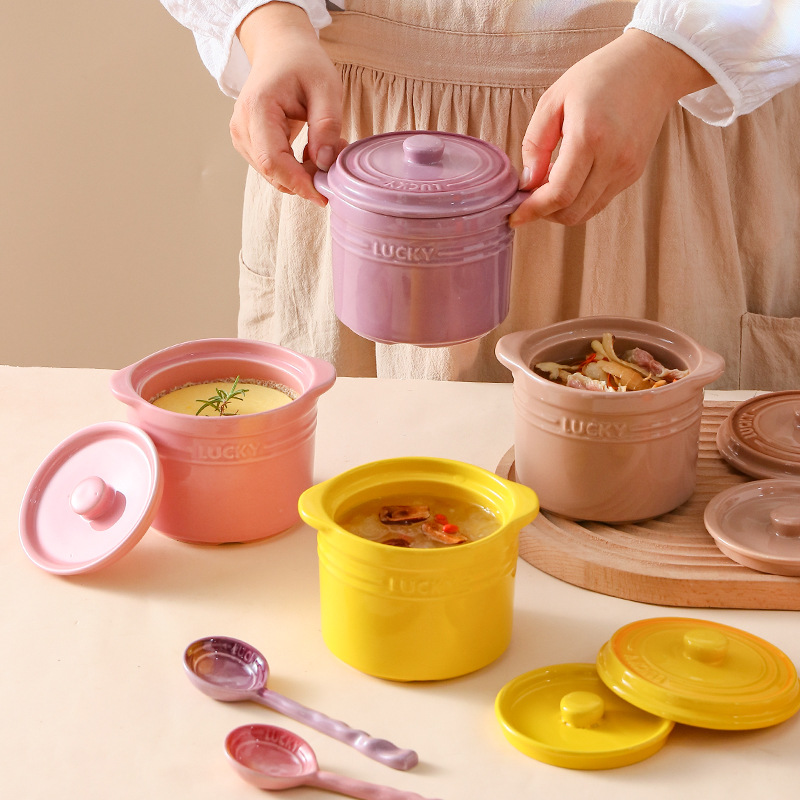 Kitchen Appliances Cooking - Çift Kapaklı Seramik Kase, Kuş Yuvası